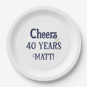 Assiettes En Carton Salutations à 40 ans Anniversaire Bleu et Plate d'