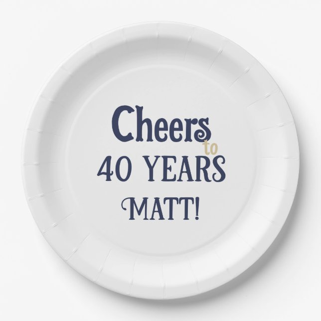 Assiettes En Carton Salutations à 40 ans Anniversaire Bleu et Plate d' (Devant)