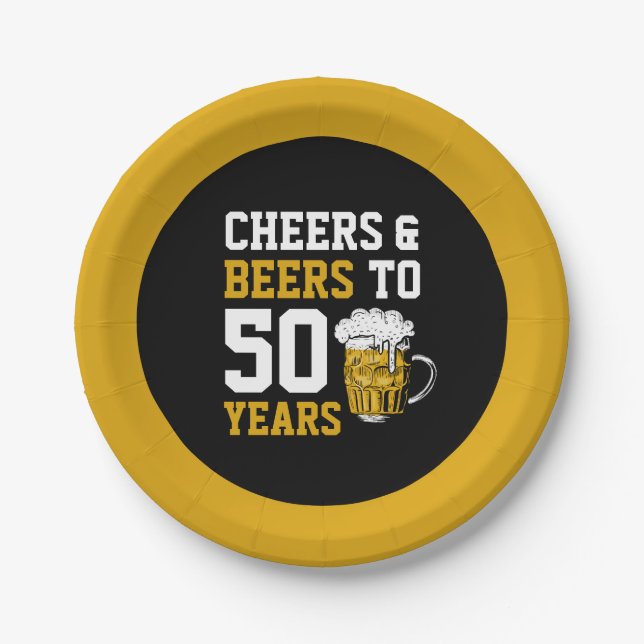 Assiettes En Carton Salutations et bières à 50 ans 50e anniversaire (Devant)