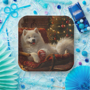 Assiettes En Carton Samoyed Chien Festive de Noël