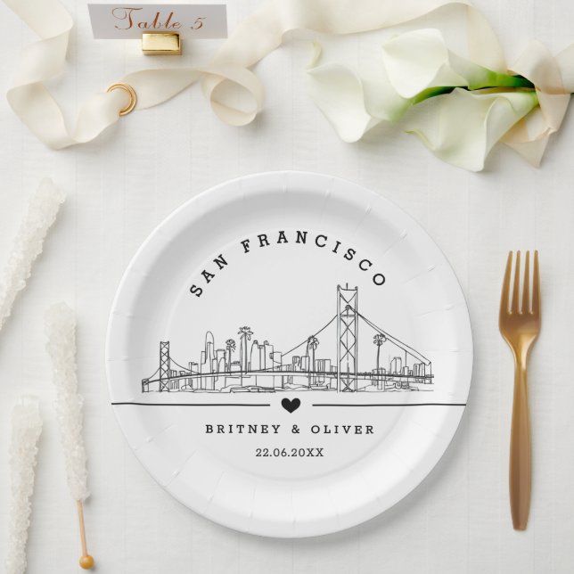 Assiettes En Carton San Franciso Skyline – Custom Wedding favor (Mariage)