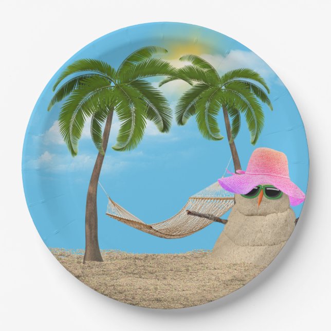 Assiettes En Carton Sandman Tropical Avec Plaque De Papier Hammock (Devant)