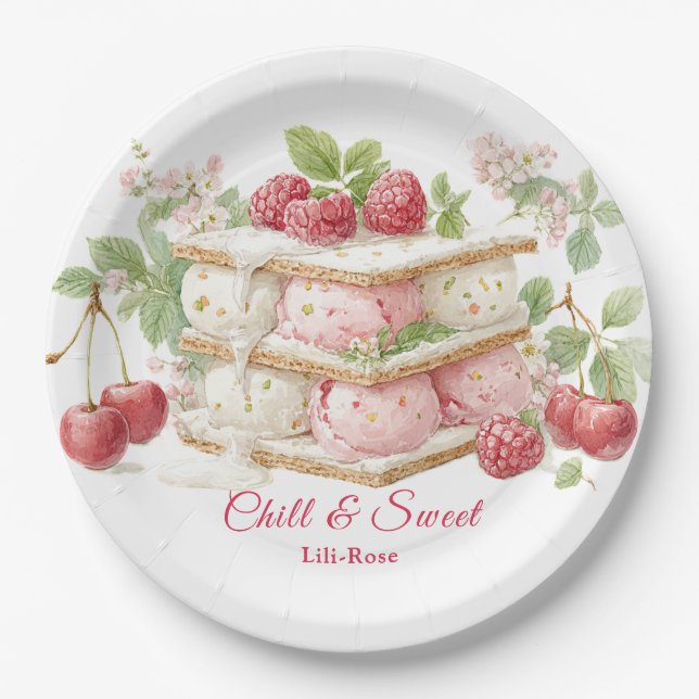 Assiettes En Carton Sandwich à la crème glacée Aquarelle du jour (Devant)