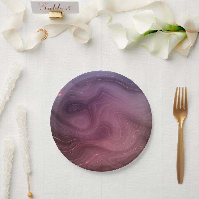 Assiettes En Carton Sangria Strata | Moody Pink and Purple Luxe Agate (Mariage)