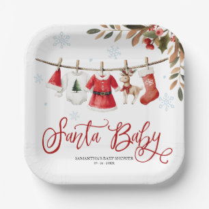 Assiettes En Carton Santa Bébé Fille Baby Shower de Noël