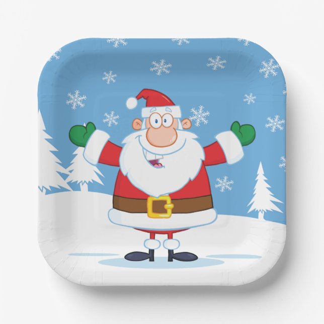 Assiettes En Carton Santa Claus in Snowy Winter Scene (Recto)