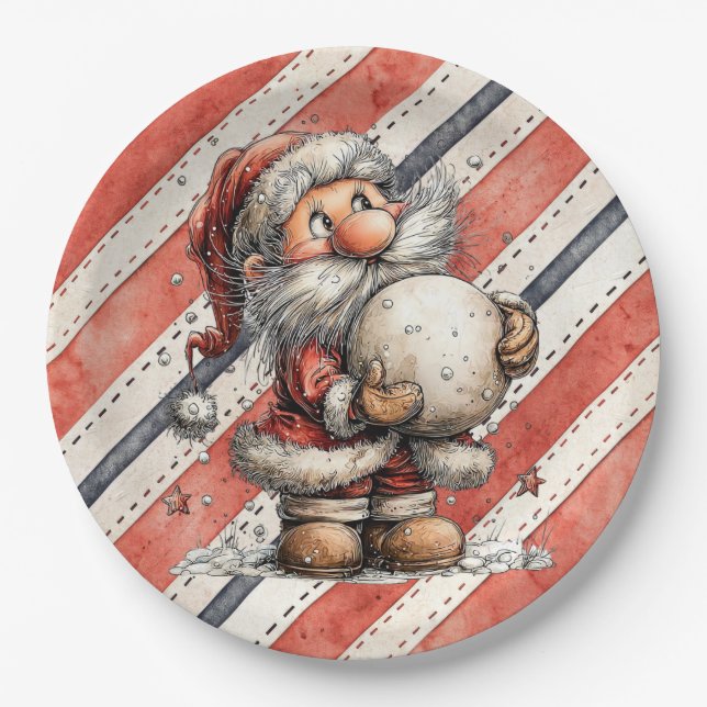Assiettes En Carton Santa Claus With Giant Snowball  (Devant)