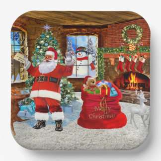 Assiettes En Carton Santa delivers gifts on Christmas Day