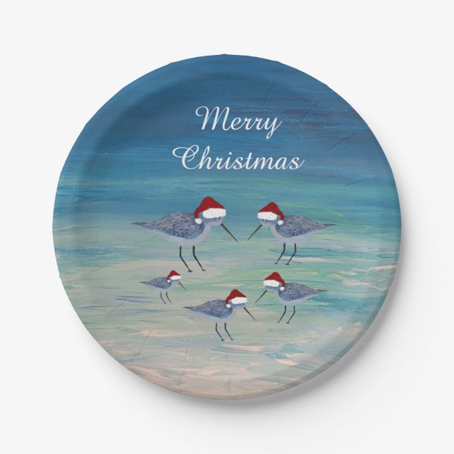 Assiettes En Carton Santa Sandpipers Christmas Holiday party paper (Devant)