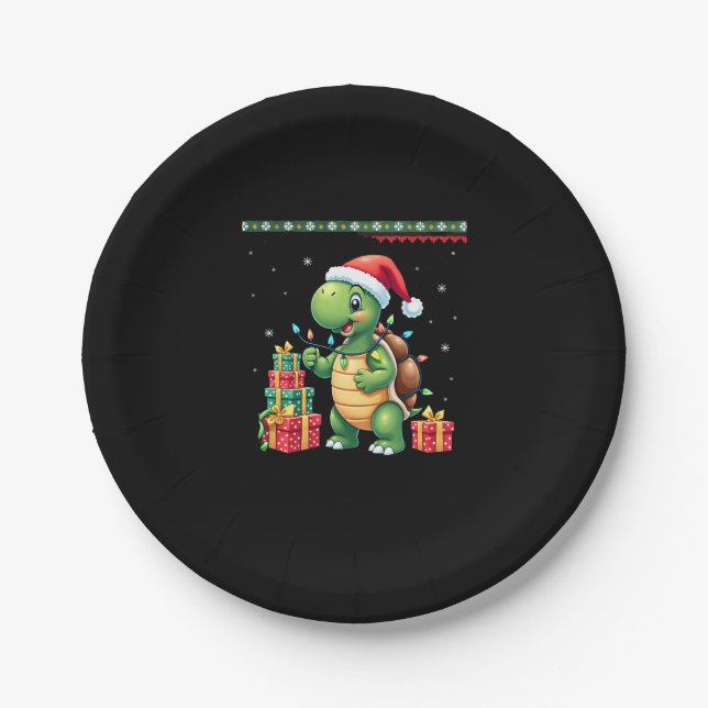 Assiettes En Carton Santa Turtle Christmas Ugly Sweater Funny Holiday  (Devant)