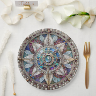 Assiettes En Carton Saphirs roses et bleus Diamants Perles Mandala