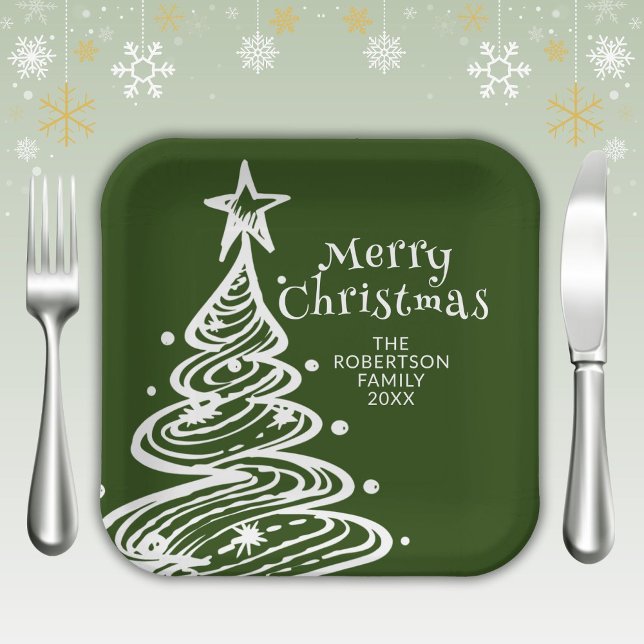 Assiettes En Carton Sapin de Noël Party Vert Blanc (Créateur téléchargé)