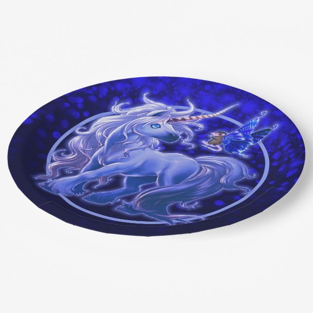 Assiettes En Carton Sapphire Sparkle Blue Unicorn (Angle)