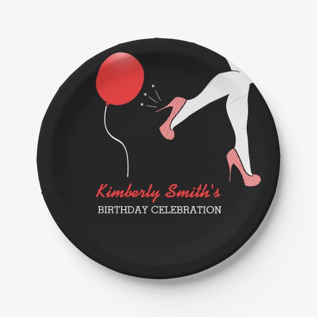 Assiettes En Carton Sassy Red Stiletto High Heures Anniversaire (Devant)