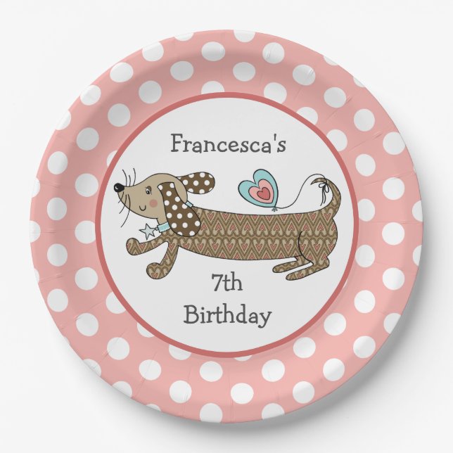 Assiettes En Carton Saucisse personnalisée Chien Dachshund Party (Devant)
