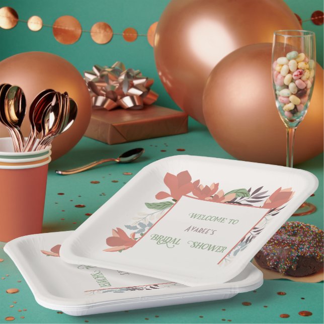 Assiettes En Carton Saumon vert foncé bleu et violet art populaire (Multi)