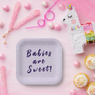 Assiettes En Carton Saupoudrer bébé hiver   Flurie de neige pourpre