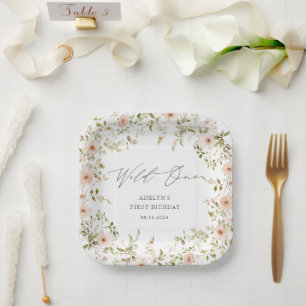 Assiettes En Carton Sauvage Rose Enfants Premier Anniversaire Plaque e