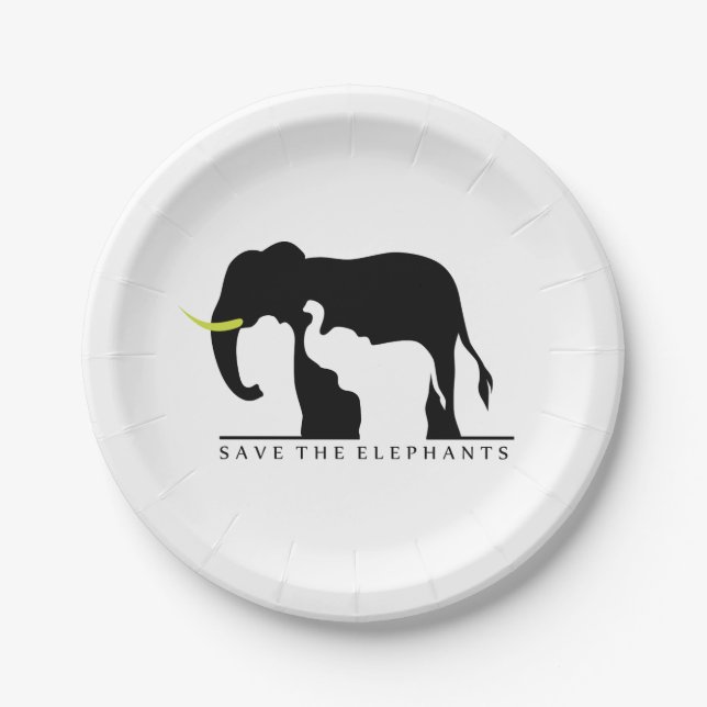 Assiettes En Carton Sauvez les éléphants (Devant)