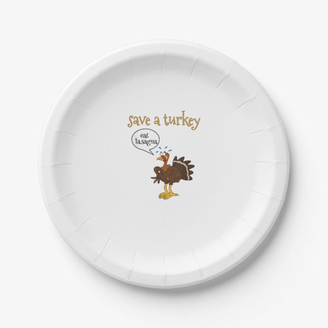 Assiettes En Carton Sauvez une Turquie manger Lasagna drôle Thanksgivi (Devant)
