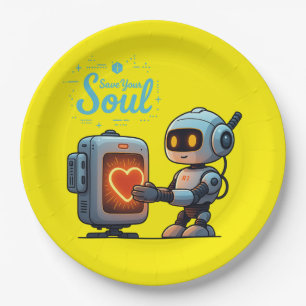 Assiettes En Carton Sauvez votre âme mignonne Robot Holt Coeur - Futur
