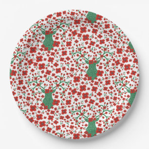 Assiettes En Carton Scandinavie Noël à motifs floraux avec Antlers