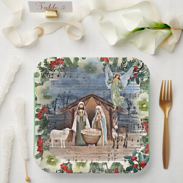 Assiettes En Carton Scène de la Nativité, Joy to the World, (Mariage)