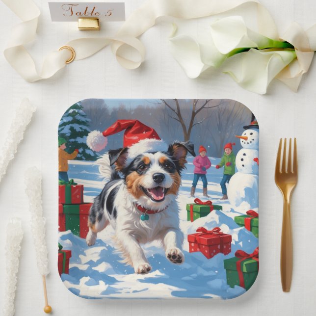 Assiettes En Carton Scène de Noël du Terrier australien (Mariage)