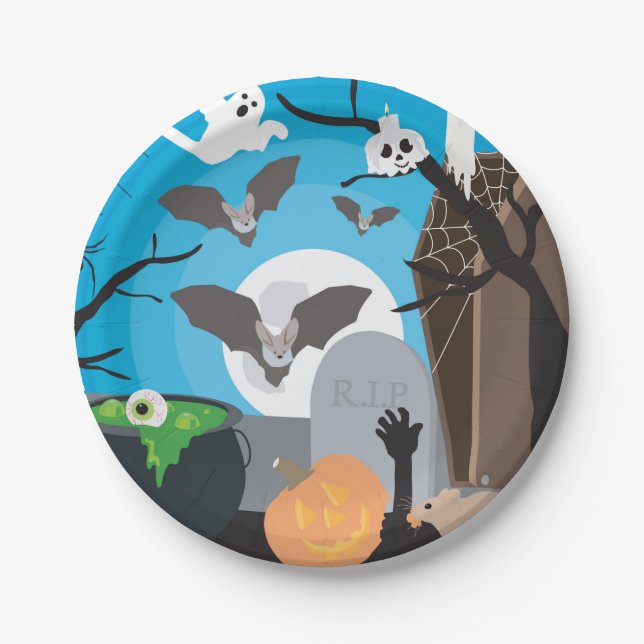 Assiettes En Carton Scène d'Halloween (Devant)