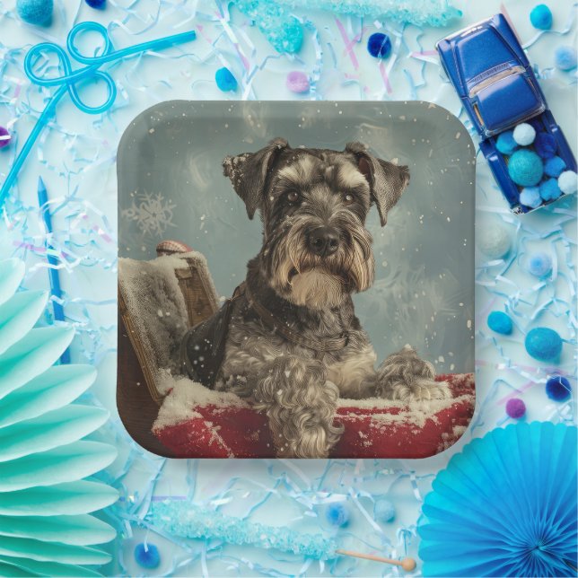 Assiettes En Carton Schnauzer Chien Festif de Noël (Fête)