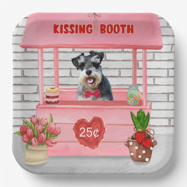 Assiettes En Carton Schnauzer Chien Valentine's Day Kissing Booth (Recto)