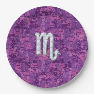 Assiettes En Carton Scorpio Zodiac Sign on Fuchsia Digital Camo