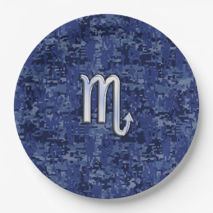 Assiettes En Carton Scorpio Zodiac Sign on Navy Blue Camo