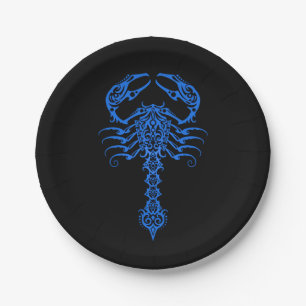 Assiettes En Carton Scorpion tribal bleu complexe