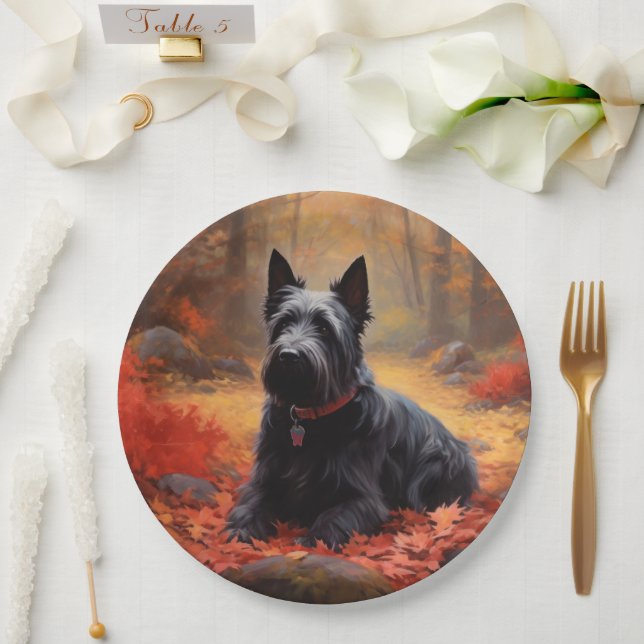 Assiettes En Carton Scottish Terrier en automne Leaves Fall Inspire (Mariage)