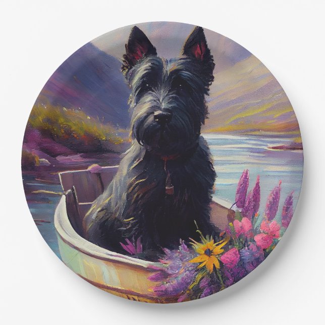 Assiettes En Carton Scottish Terrier sur une pagaie : une aventure Pit (Devant)