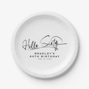 Assiettes En Carton Script Bonjour Soixante Minimaliste 60e Anniversai