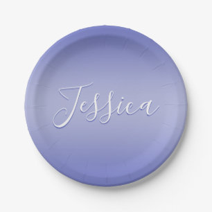 Assiettes En Carton Script cursif modifiable Violet blanc et violet