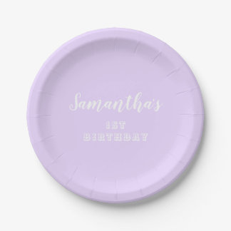 Assiettes En Carton Script d'anniversaire Pastel Lavender 1er