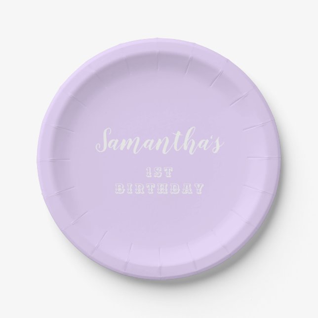 Assiettes En Carton Script d'anniversaire Pastel Lavender 1er (Devant)