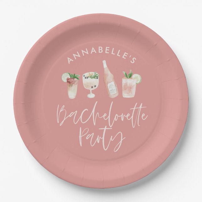 Assiettes En Carton Script de cocktail moderne rose girly bachelorette (Devant)