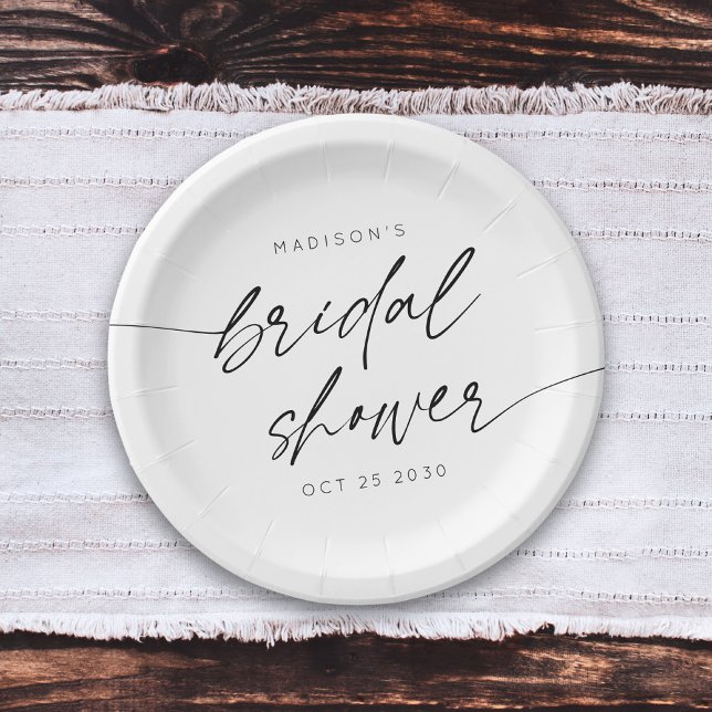 Assiettes En Carton Script de Fête des mariées minimal simple | Blanc  (Créateur téléchargé)