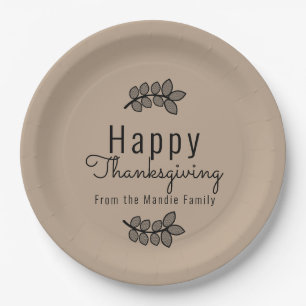 Assiettes En Carton Script de verdure de la branche de Thanksgiving mi