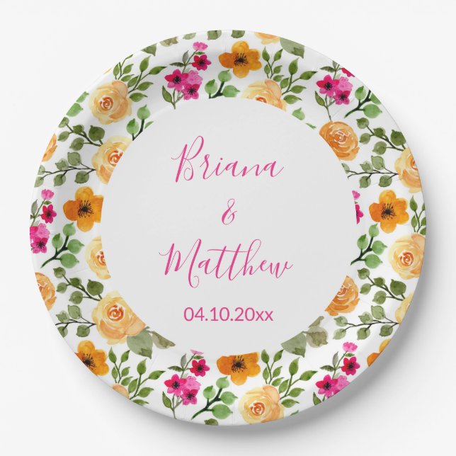 Assiettes En Carton Script Floral Orange Rose (Devant)