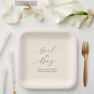 Assiettes En Carton Script minimal moderne Genre Révélation Partie Bei