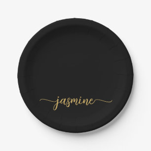 Assiettes En Carton Script minimaliste Simple Black Gold Girl