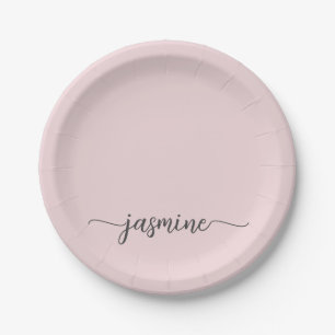 Assiettes En Carton Script minimaliste Simple Blush Rose Girl