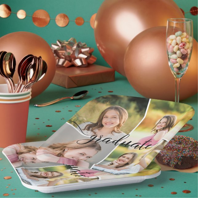Assiettes En Carton Script moderne GRADUATE 4 Photo Collage Plaque pap (Multi)