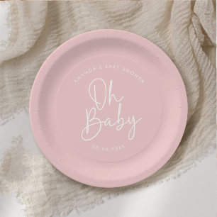 Assiettes En Carton Script moderne Rose Oh Baby Baby shower simple