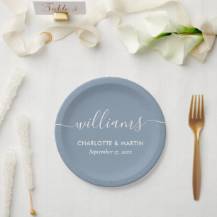 Assiettes En Carton Script moderne simple et élégant Mariage bleu pous